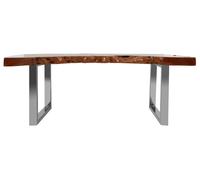 Orsina Rectangular Teak Wood Coffee Table, Rustic Handcrafted Table, Small Stainless Steel Table, Modern Center Table in Silver Orsina Silver