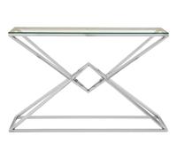 Orsina Rectangular Tempered Glass Console Table, Silver Stainless Steel Frame with Geometric Base, Hallway Console Orsina Silver