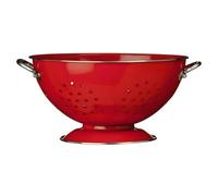 Orsina Red Enamel Colander, Durable Metal Strainer With Twin Handles And Glossy Finish, Ideal For Draining Pasta,