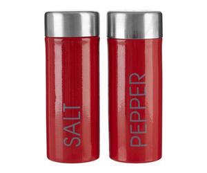 Orsina Red Enamel Salt And Pepper Set, Glossy Metal Shakers With Retro-Inspired Design, Durable