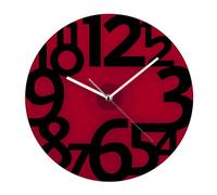 Orsina Red Glass And Black Numbers Wall Clock, Non-Digital Clock With Silver Hands, Glass Clock With Black Numerals