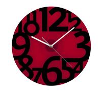 Orsina Red Glass & Black Numbers Wall Clock, Non-Digital Clock With Silver Hands, Glass Clock With Black Numerals Orsina Red