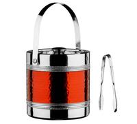 Premier Housewares Ice Bucket and Tongs with Hammered Red Band - Stainless Steel