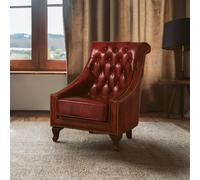 Orsina Red Leather Studded Armchair,stately Lounge Chair With Quilted Backrest,copper Studded Armrest Chair