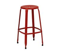 Orsina Red Metal Disc Stool, Light Weight And Durable Counter Height Bar Stools, Modern Kitchen Stool With Footrest