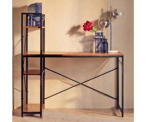 Orsina Red Pomelo Desk With Shelves,study Table With Built-In Bookcase,laminated Veneer Top Workstation For Home