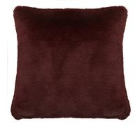 Orsina Red Wine Square Faux Fur Cushion, Soft Feather Filled Cushion For Sofa And Bed, Luxurious Plush Cushion