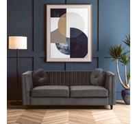 Orsina Refined Three Seat Grey Velvet Sofa, Velvet Upholstered Mid Century Sofa, Elegant Contemporary Lounge Sofa