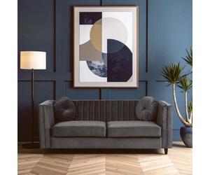 Orsina Refined Three Seat Grey Velvet Sofa, Velvet Upholstered Mid Century Sofa, Elegant Contemporary Lounge Sofa