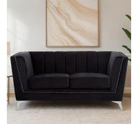 Orsina Refined Two Seat Black Velvet Sofa, Velvet Upholstered Mid Century Sofa, Contemporary Sofa For Livingroom