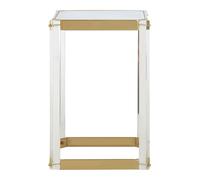 Orsina Reflective Gold Finish Frame Side Table With Mirrored Top, Contemporary Clear Acrylic Frame Bedside Table Orsina Gold