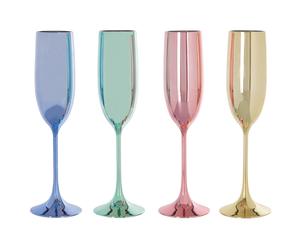 Orsina Reflective Set Of 4 Multicolour Champagne Glasses, Assorted Round Bowl Attached To Thin Stem Glasses Orsina Multicolor