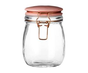 Orsina Retro Pastel Pink Glass Jar, 750Ml Capacity, Airtight Clip Lid With Silicone Seal