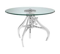 Orsina Retro Style Crank Mechanism Metal & Glass Table, Adjustable Height Table, Modern Design Bedside Table in Silver Orsina Silver