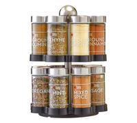 Orsina Revolving Design Black And Chrome Effect Spice Rack With 16 Jars, Stainless Steel Lid Spice Rack For Kitchen