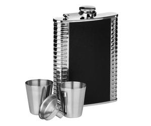 Orsina Ribbed Stainless Steel Hip Flask Set, 5Oz Textured Flask With Shot Glasses And Funnel, Durable And Stylish