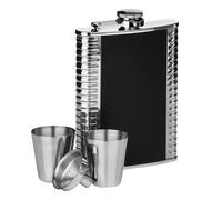 Orsina Ribbed Stainless Steel Hip Flask Set, 5oz Textured Flask With Shot Glasses & Funnel, Durable & Stylish in Black Orsina Black