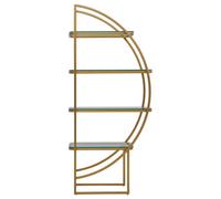 Orsina Right Half Moon Shelf Unit, Modern Retro Gold Shelf Unit, Four Sleek Glass Shelves, Art Deco Gold Shelves