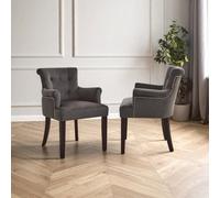 Orsina Ringback Grey Velvet Armchair For Living Room, Classic Indoor Chair With Tufting, Angular Wooden Leg Chair