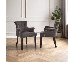 Orsina Ringback Grey Velvet Armchair For Living Room, Classic Indoor Chair With Tufting, Angular Wooden Leg Chair