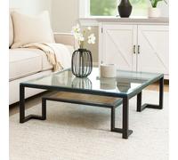 Orsina Roman Coffee Table, Round Tempered Glass Top with Decorative Embossed Bronze Frame, Centrepiece in Black Orsina Black