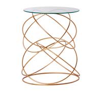 Orsina Rose Gold Circles Table, Contemporary Accent Table With Geometric Iron Base, Round Tempered Glass Side Table Orsina Gold