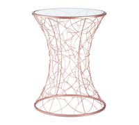 Orsina Rose Gold Concave Accent Table, Tempered Glass Top Corseted Side Table, Hourglass Shape Iron Frame Orsina Gold