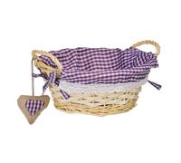 Orsina Round Basket With Purple Gingham Lining, Handwoven Natural Storage For Bread, Fruit Or Snacks, Lightweight Orsina Purple