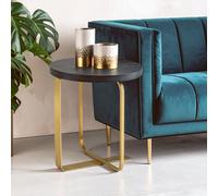 Orsina Round Black & Grey Side Table, Oak Veneer Top with Subtle Veining, Gold Stainless Steel Base, Accent Table Orsina Gold