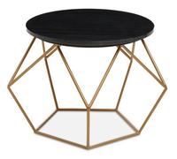 Orsina Round Black Marble Coffee Table With Gold Finish Frame, Sleek Black Marble Top On Geometric Gold Metal Base