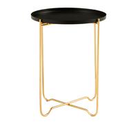 Orsina Round Black Metal Side Table, Sleek Raised Rim Top with Gold Frame, Contemporary Intersecting Base Table Orsina Black