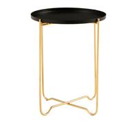 Orsina Round Black Metal Side Table, Sleek Raised Rim Top With Gold Frame, Contemporary Intersecting Base Table