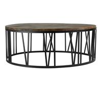 Orsina Round Coffee Table, Industrial Chic Farmhouse Coffee table, Solid Wood Coffee Table, Black Metal Coffee Table in Natural Orsina Natural