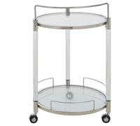 Orsina Round Drinks Trolley, Chrome Finish Stainless Steel Frame With Acrylic Supports, Two-Tier Glass Shelves
