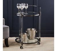 Orsina Round Drinks Trolley, Two-Tier Glass Shelves with Acrylic Supports, Mid-Century Stainless Steel Bar Cart in Black Orsina Black