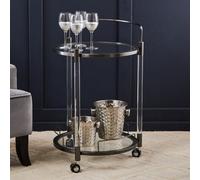Orsina Round Drinks Trolley, Two Tier Glass Shelves With Acrylic Supports, Mid Century Stainless Steel Bar Cart
