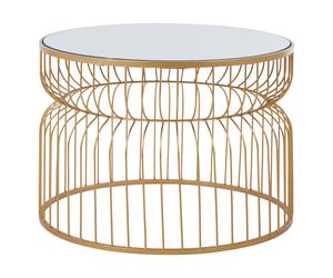 Orsina Round Gold Side Table With Mirror Top, Wireframe Small Side Table, Luxe Accent Table, Stylish Bedside Table Orsina Gold