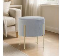 Orsina Round Grey Velvet Stool, Round Pouffe With Gold Frame For Bedroom, Modern Accent Stool For Dressing Area in Silver Orsina Silver