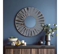 Orsina Round Grey Wall Mirror, Modern Radial Design Decorative Wall Mirror, Grey Mirrored Sunburst Frame, Mirror