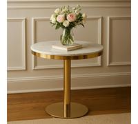 Orsina Round Marble Dining Table With Gold Base, Compact Round Marble Table For Dining, Sleek Gold Finish Base