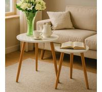 Orsina Round Nest of 2 Tables, Gloss Finish Nesting Table, Versatile Coffee Tables, Small Tables for Living Room in White Orsina White