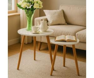 Orsina Round Nest of 2 Tables, Gloss Finish Nesting Table, Versatile Coffee Tables, Small Tables for Living Room in White Orsina White