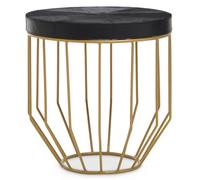 Orsina Round Side Table, Black Hair On Hide Leather Top, Gold Iron Geometric Frame, Modern Luxe Accent Table