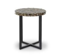 Orsina Round Side Table With Handcrafted White Shell Detail, Decorative Accent Table, Black Side Table