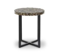 Orsina Round Side Table With Handcrafted White Shell Detail, Decorative Accent Table, Black Side Table Orsina Black