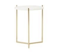 Orsina Round Side Table With White Marble Top, Gold Finish Steel Frame, Decorative End Table, Durable Side Table