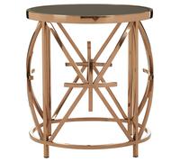 Orsina Round Star Base Side Table, Rose Gold Stainless Steel Frame, Black Tempered Glass Top, Accent Table Orsina Gold