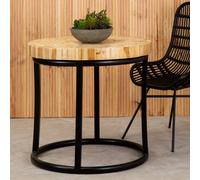 Orsina Round Teak Table with Black Iron Frame, Rustic Teak-Inlaid Top & Minimalist Iron Base in Natural Orsina Natural