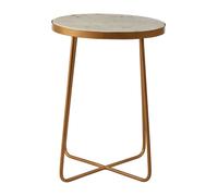 Orsina Round White Marble Side Table With Gold Cross Base, Solid Marble Top Modern Side Table For Living Room Orsina Gold