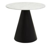 Orsina Round White Marble Top Dining Table, Geometric Conical Black Base Design Marble Dining Room Table